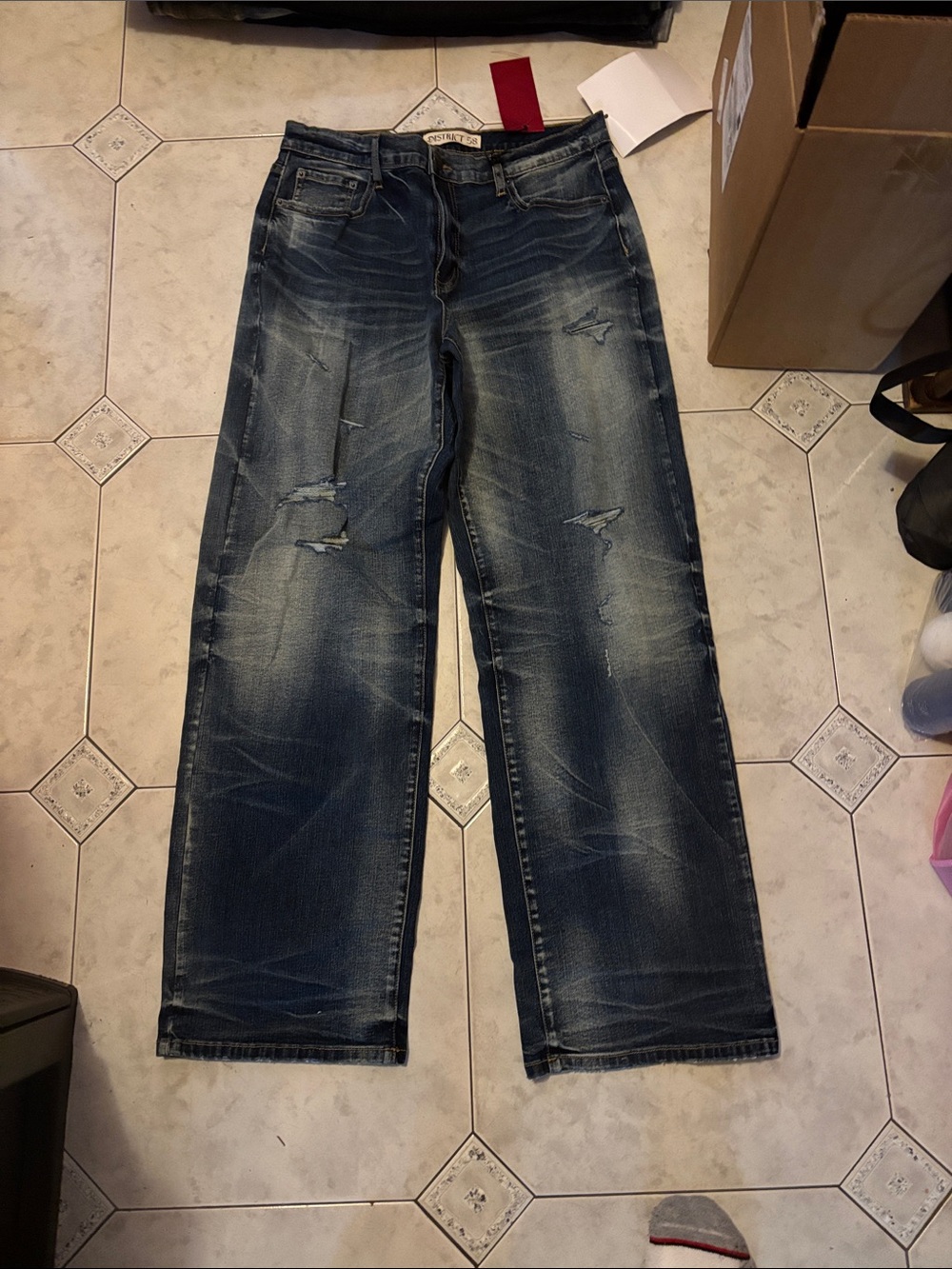 District 66 Men's Classic Wide Fit Blue Jeans - Classic Wide Leg Fit 32W 32L